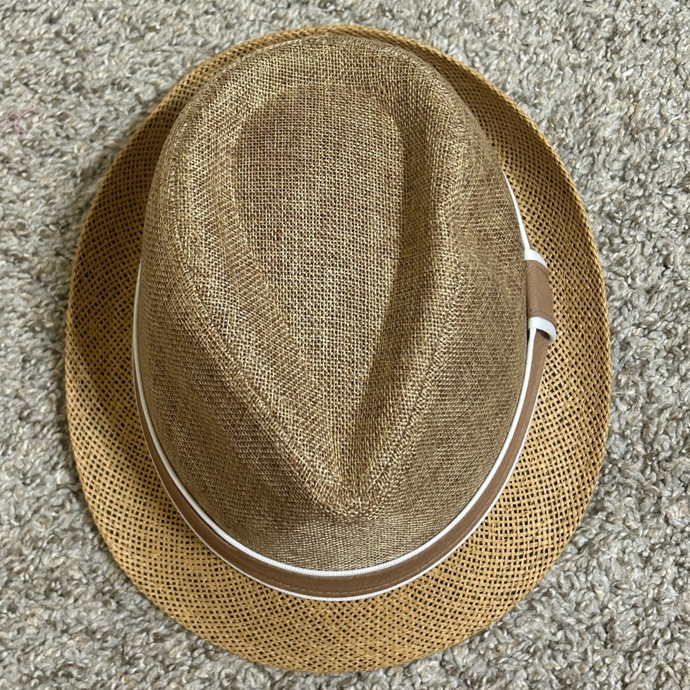David and Young Straw Blend Fedora Hat Brown Trim Black Interior Padded Size M/L - Picture 2 of 12